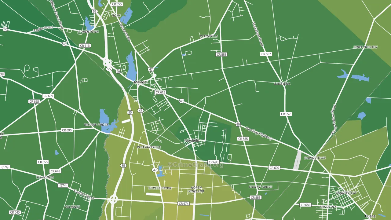 08344, NJ Map of Vehicle Theft Rates