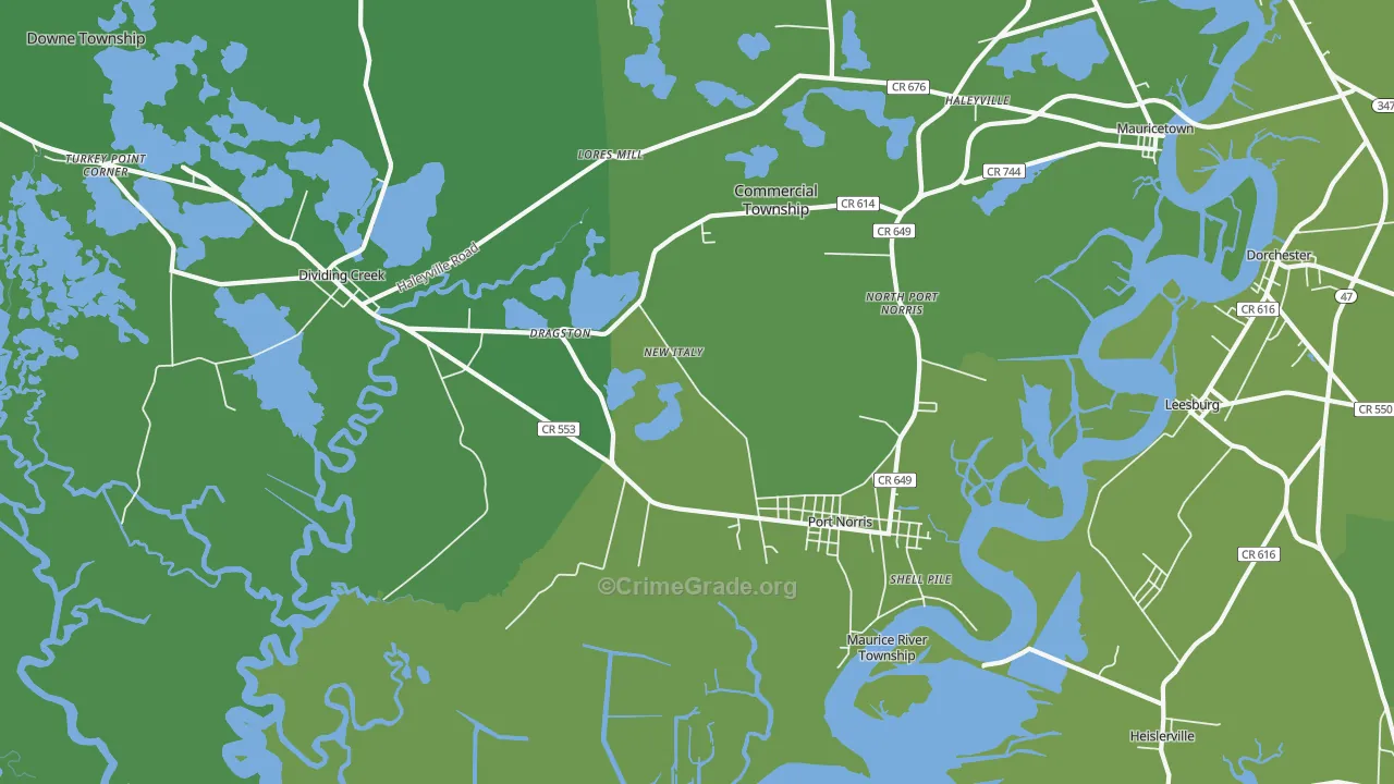 08349, NJ Map of Vehicle Theft Rates