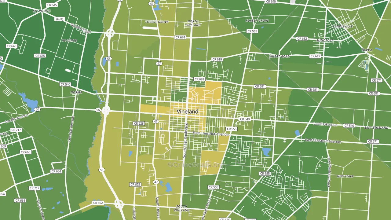 08360, NJ Map of Vehicle Theft Rates