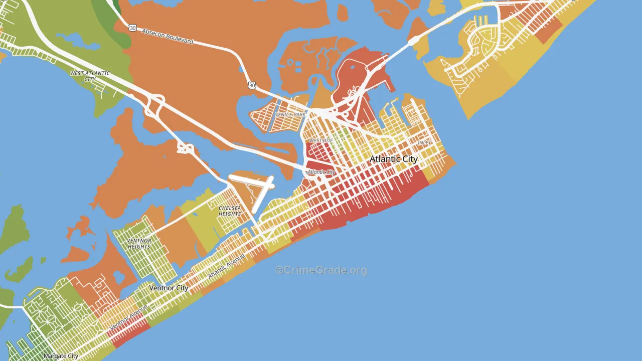 08401, NJ Map of Vehicle Theft Rates