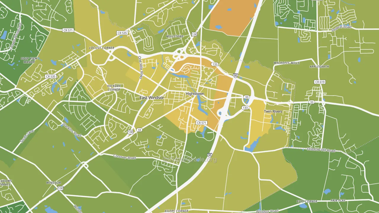 08520, NJ Map of Vehicle Theft Rates