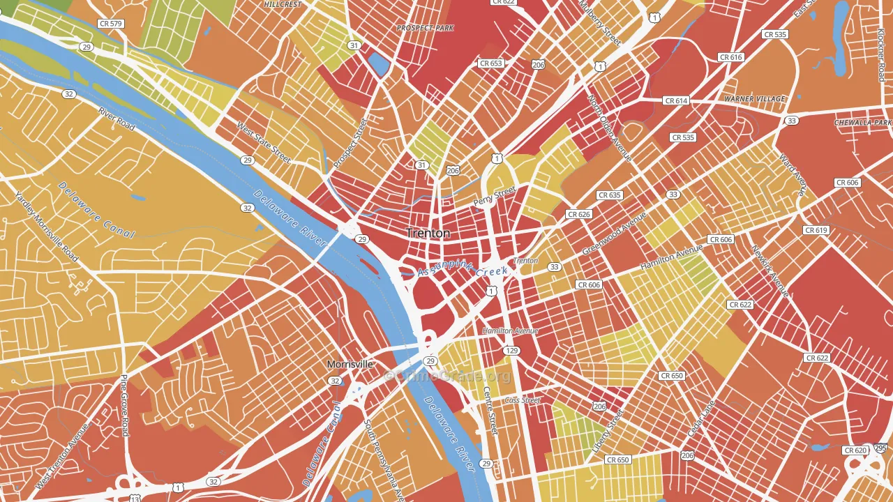 08608, NJ Map of Vehicle Theft Rates