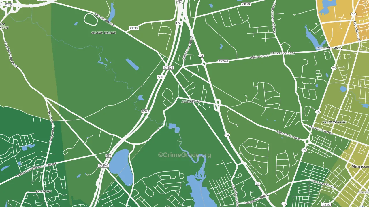 08720, NJ Map of Vehicle Theft Rates