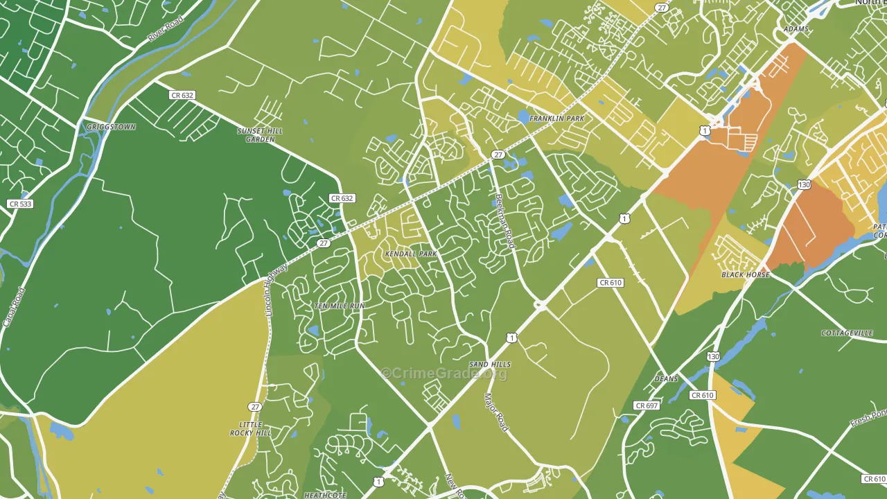 08824, NJ Map of Vehicle Theft Rates