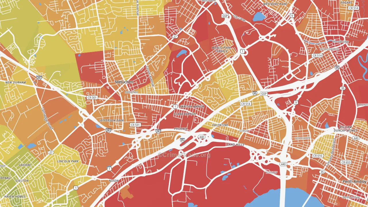 08837, NJ Map of Vehicle Theft Rates