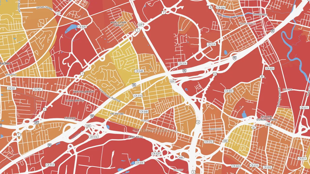 08863, NJ Map of Vehicle Theft Rates