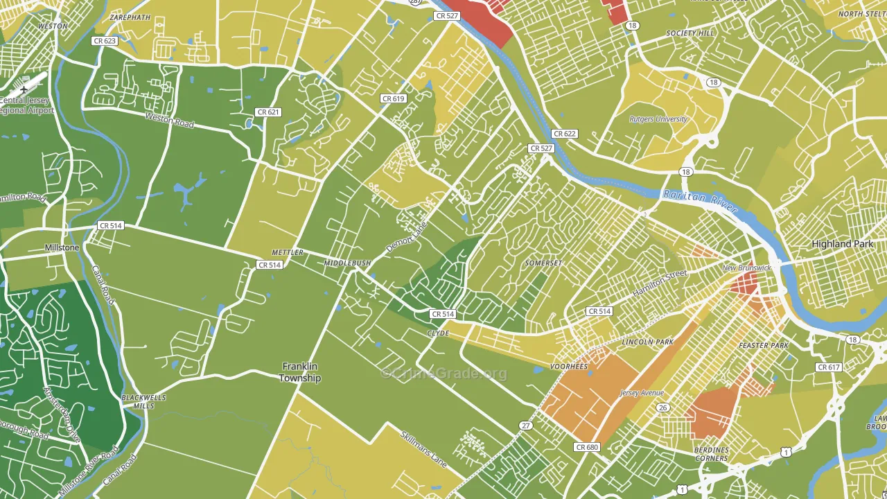 08873, NJ Map of Vehicle Theft Rates