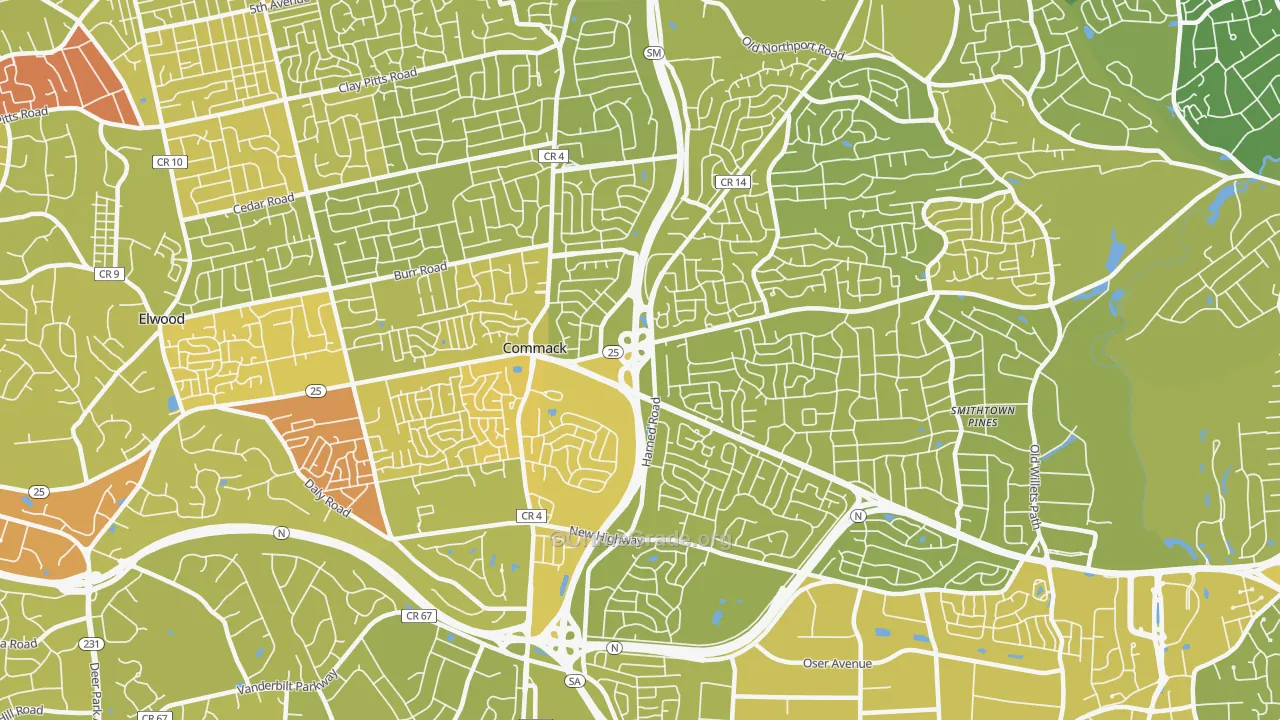11725, NY Map of Vehicle Theft Rates