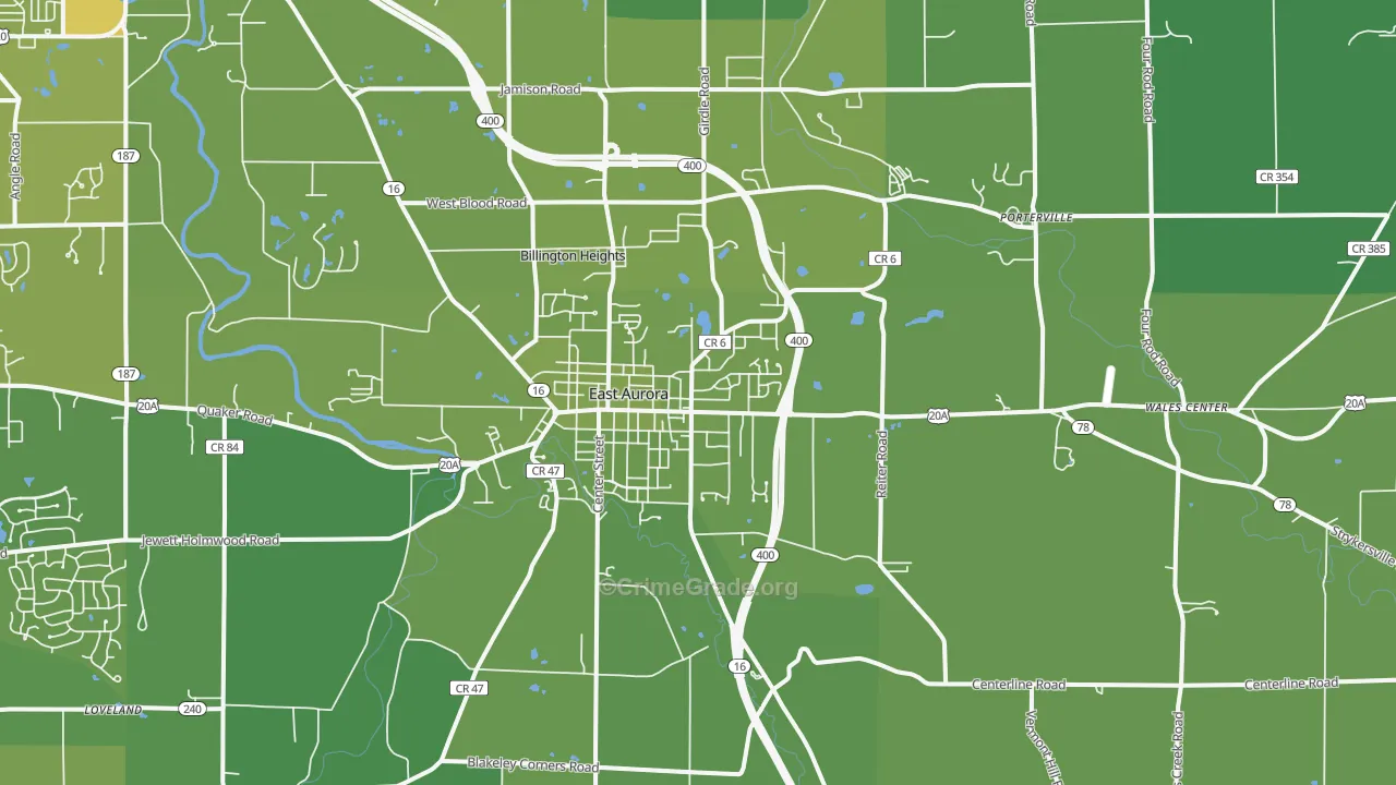 14052, NY Map of Vehicle Theft Rates