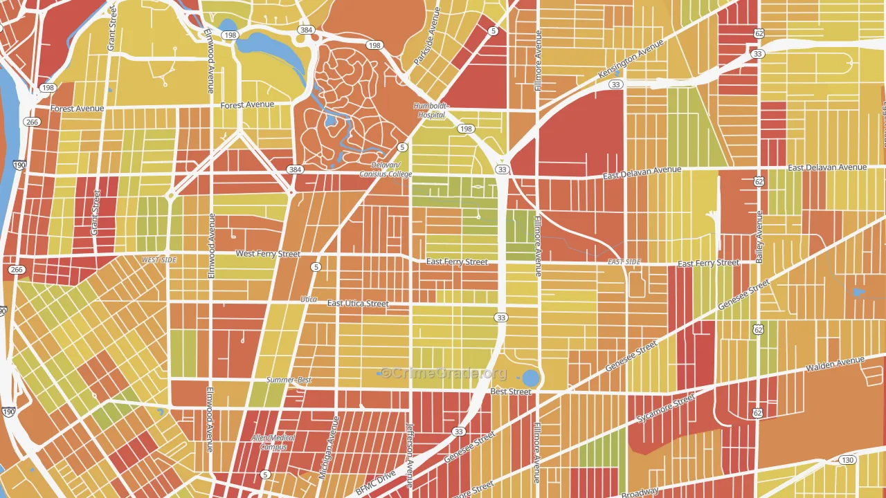 14208, NY Map of Vehicle Theft Rates