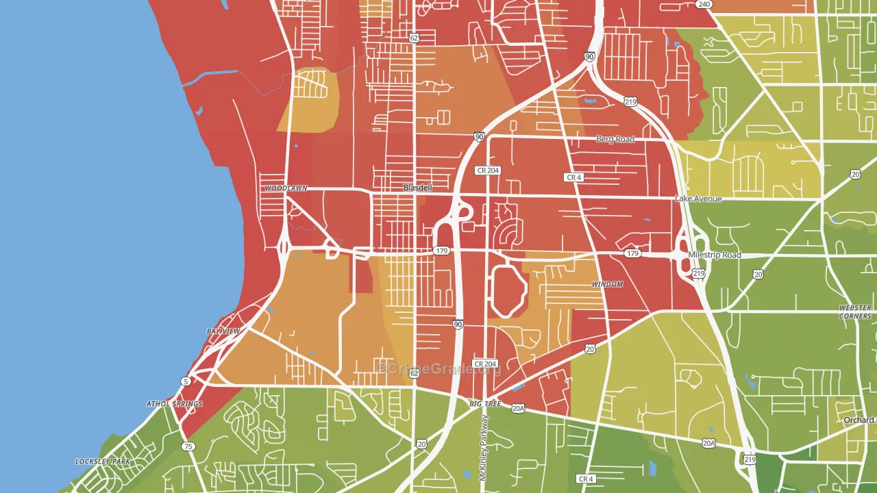 14219, NY Map of Vehicle Theft Rates
