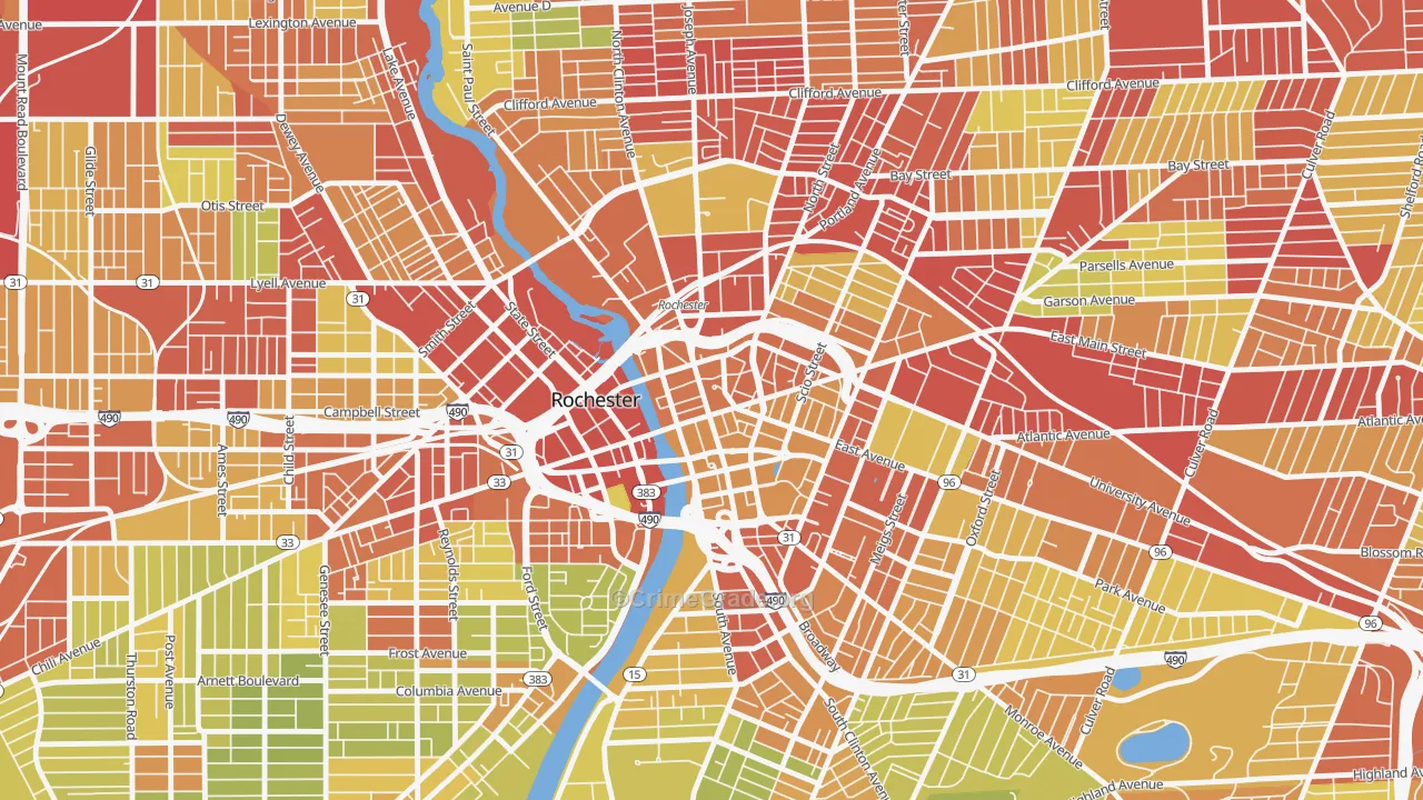 14604, NY Map of Vehicle Theft Rates