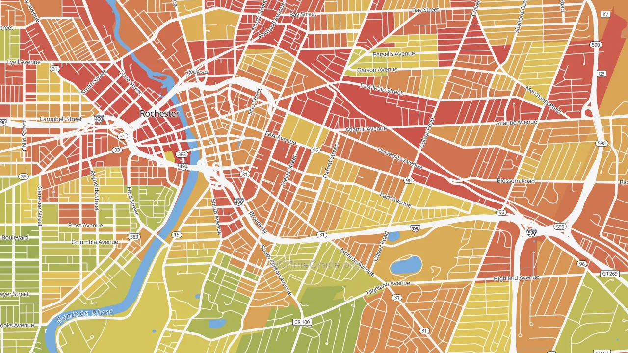 14607, NY Map of Vehicle Theft Rates