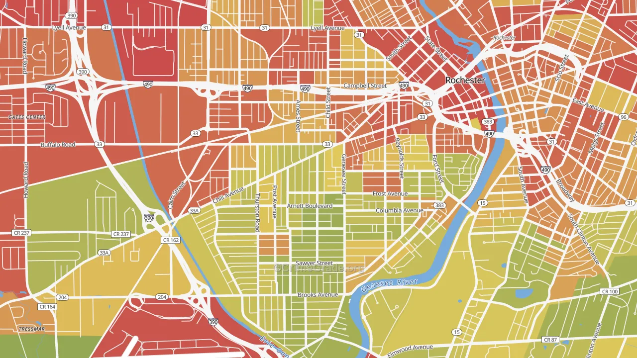 14611, NY Map of Vehicle Theft Rates