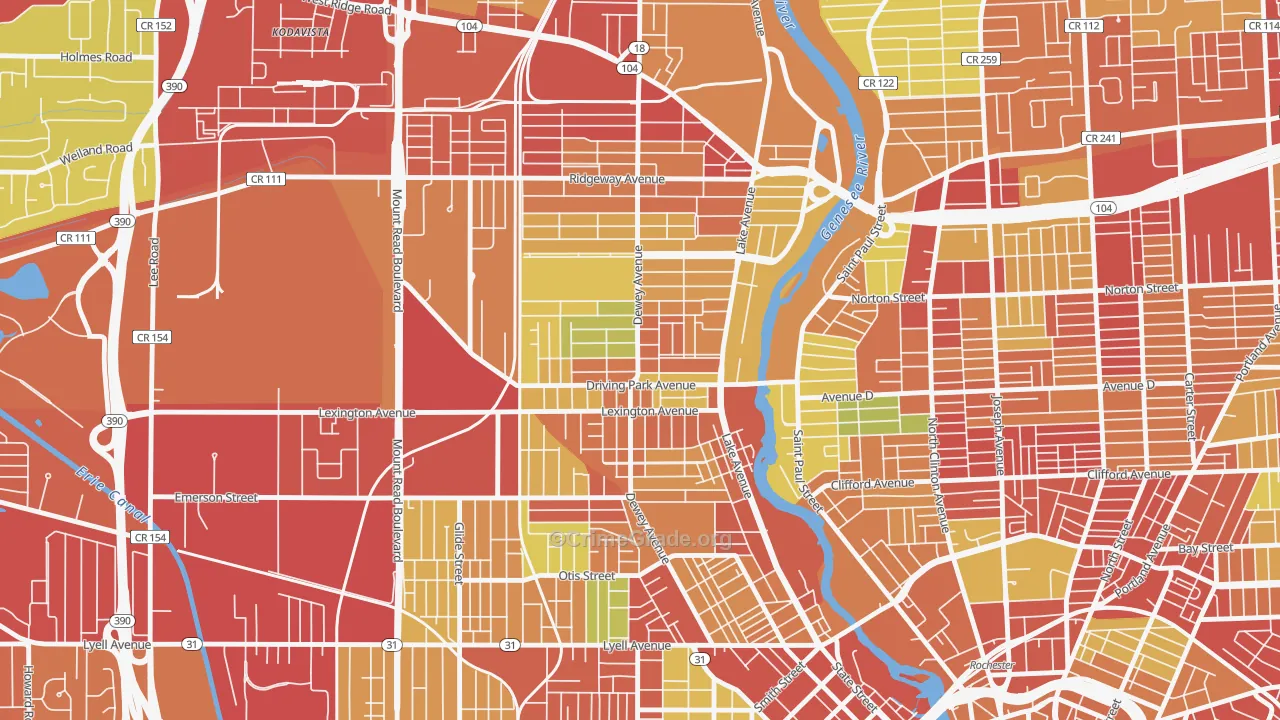 14613, NY Map of Vehicle Theft Rates