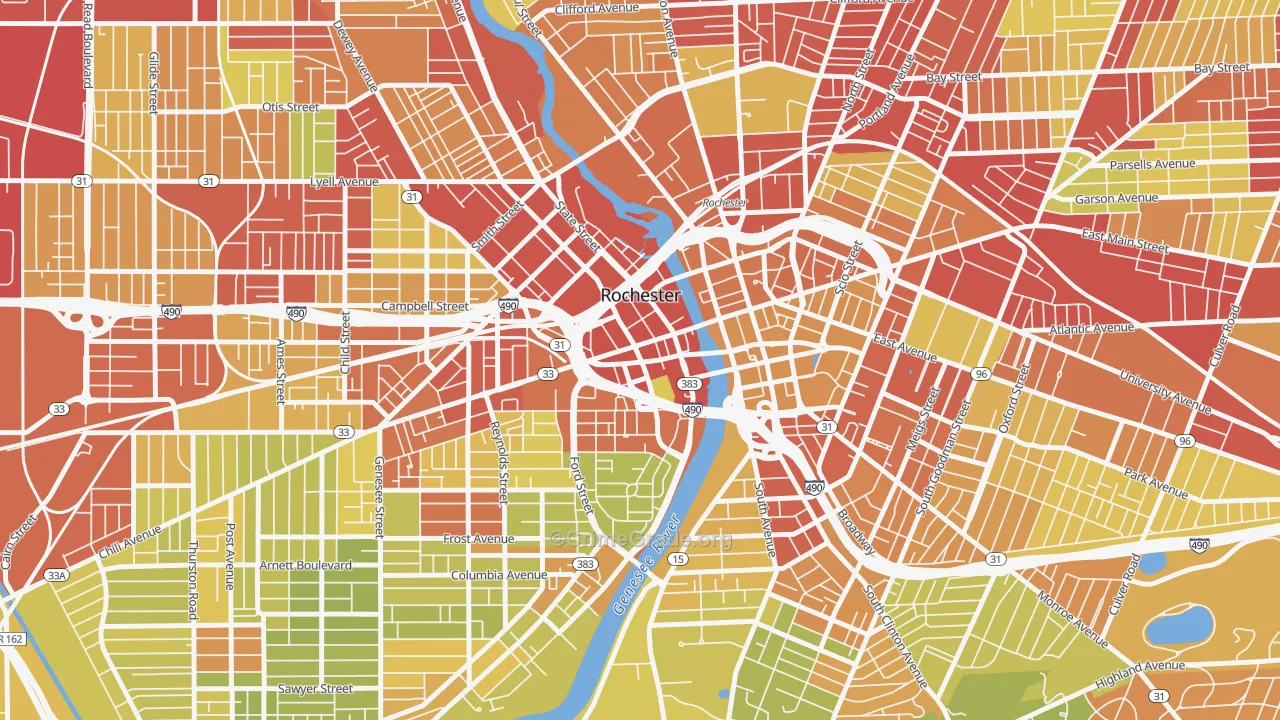 14614, NY Map of Vehicle Theft Rates