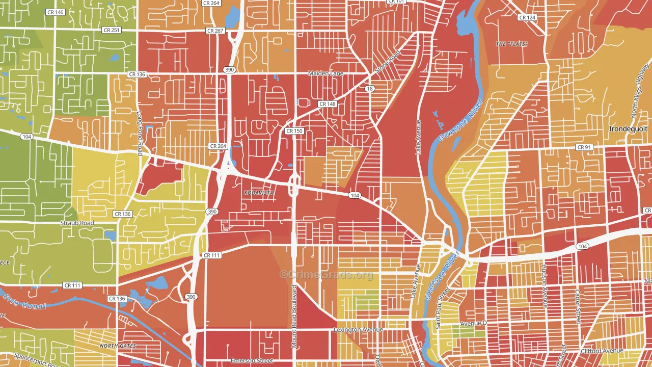 14615, NY Map of Vehicle Theft Rates