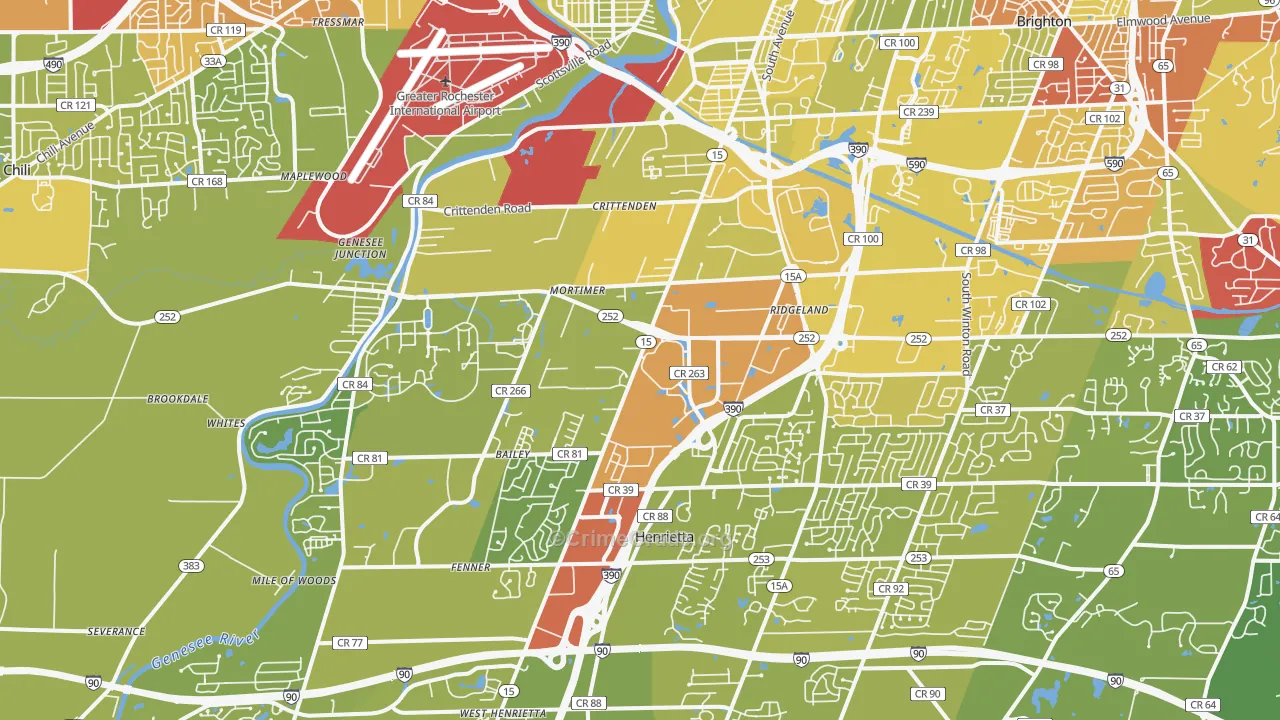 14623, NY Map of Vehicle Theft Rates
