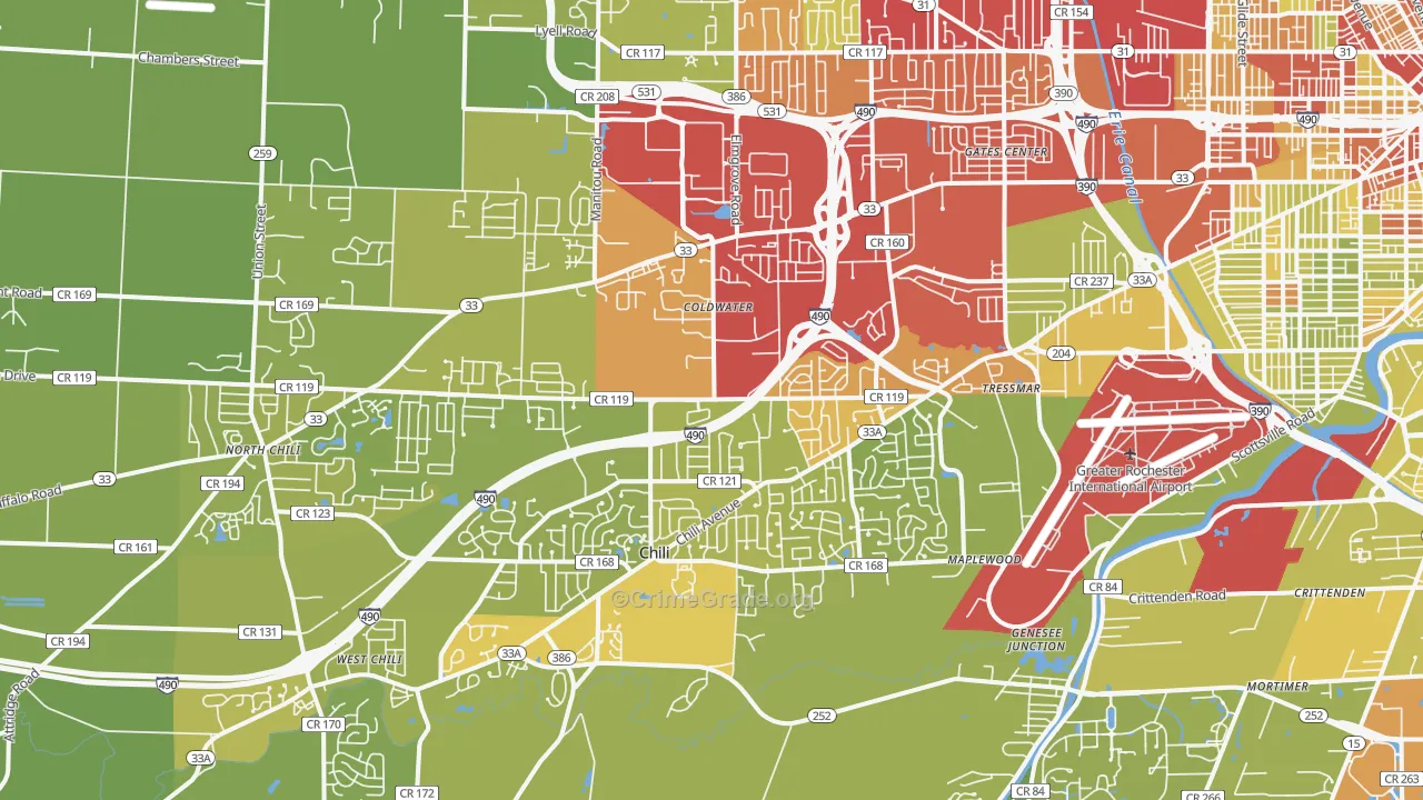 14624, NY Map of Vehicle Theft Rates