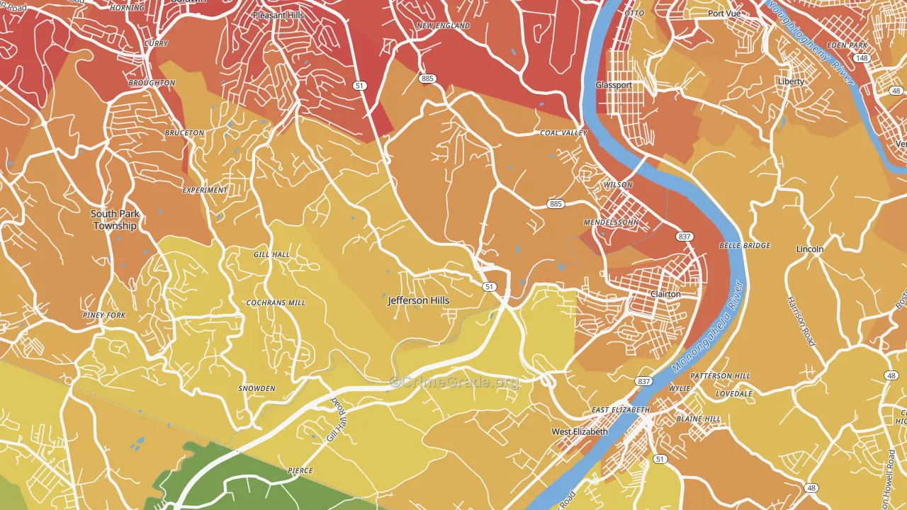 15025, PA Map of Vehicle Theft Rates