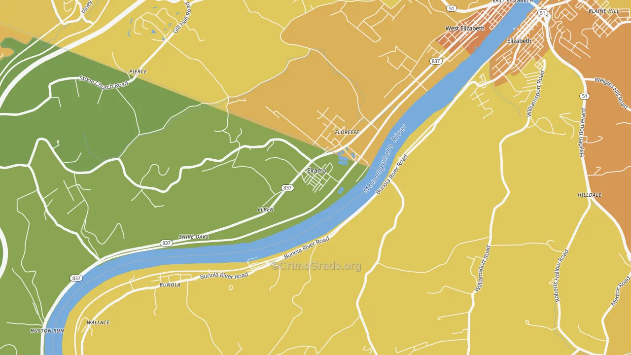 15038, PA Map of Vehicle Theft Rates