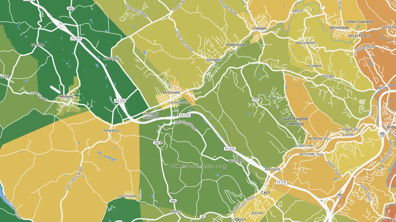 15057, PA Map of Vehicle Theft Rates