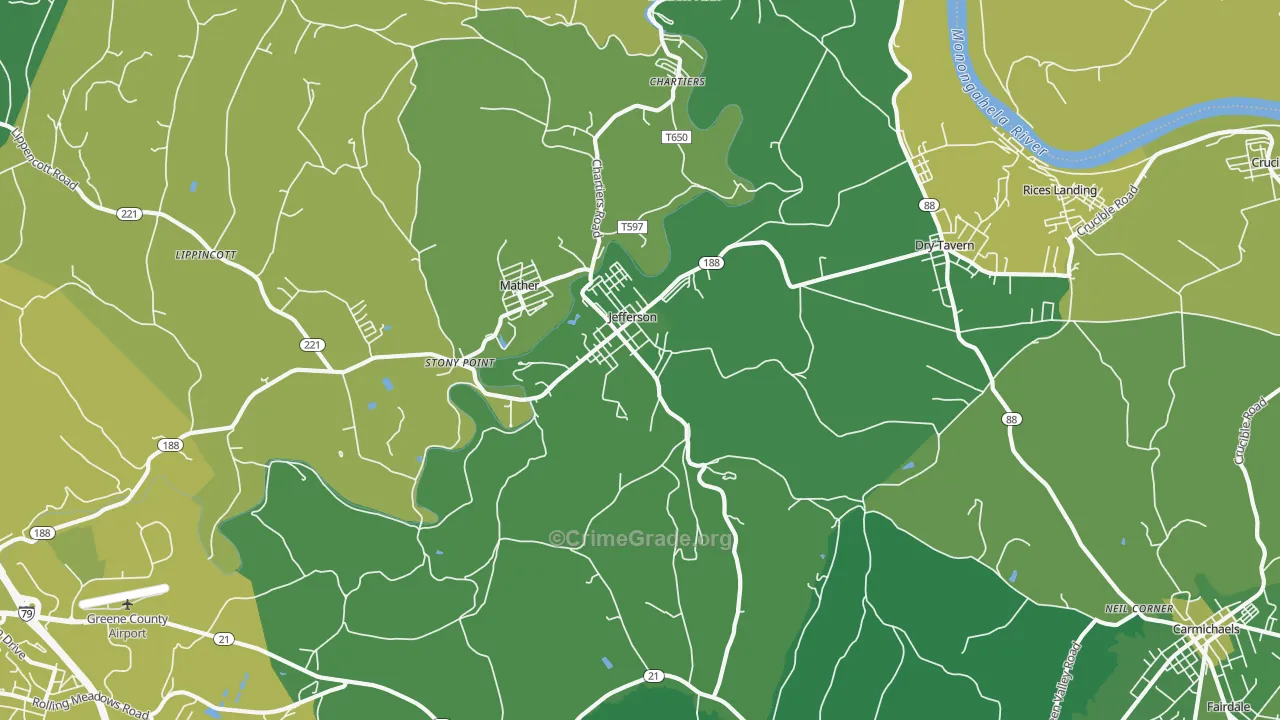 15344, PA Map of Vehicle Theft Rates