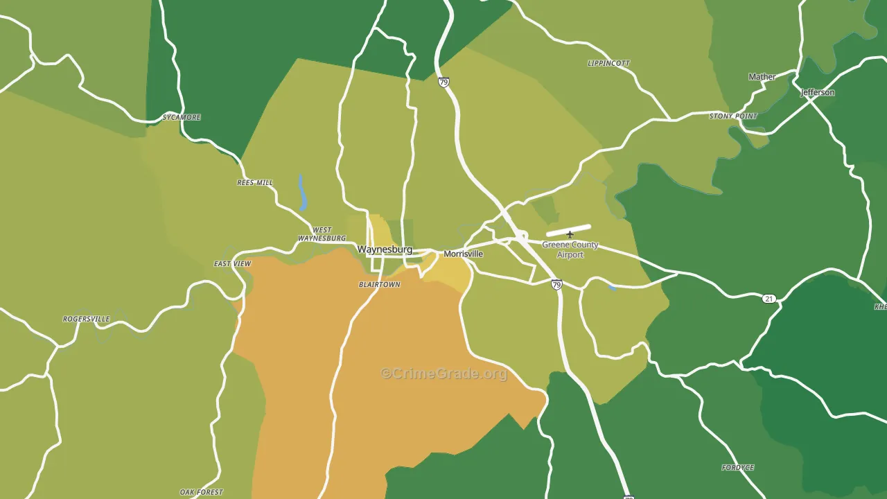 15370, PA Map of Vehicle Theft Rates