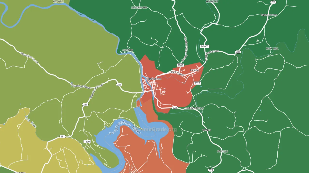 15424, PA Map of Vehicle Theft Rates