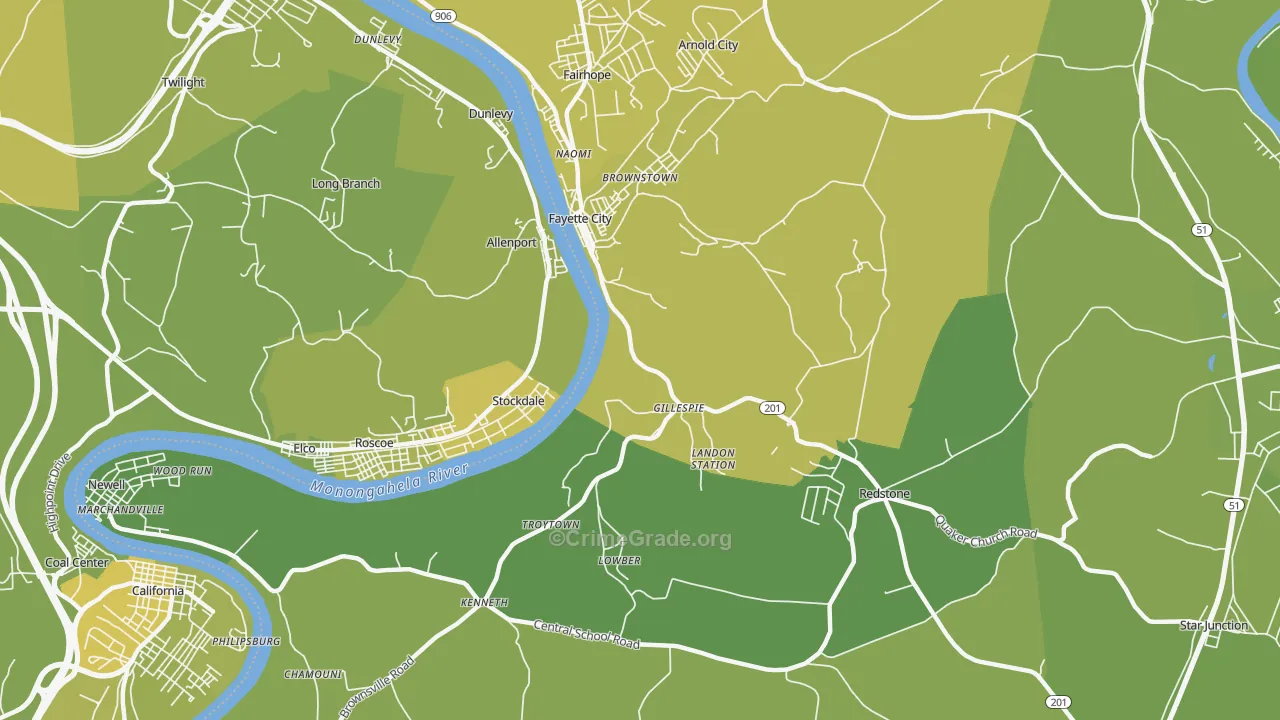 15438, PA Map of Vehicle Theft Rates