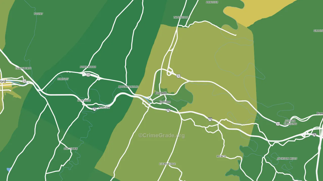 15537, PA Map of Vehicle Theft Rates