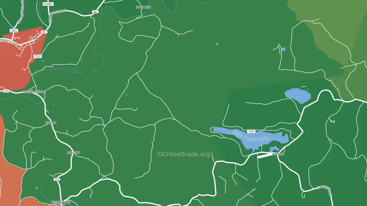 15540, PA Map of Vehicle Theft Rates