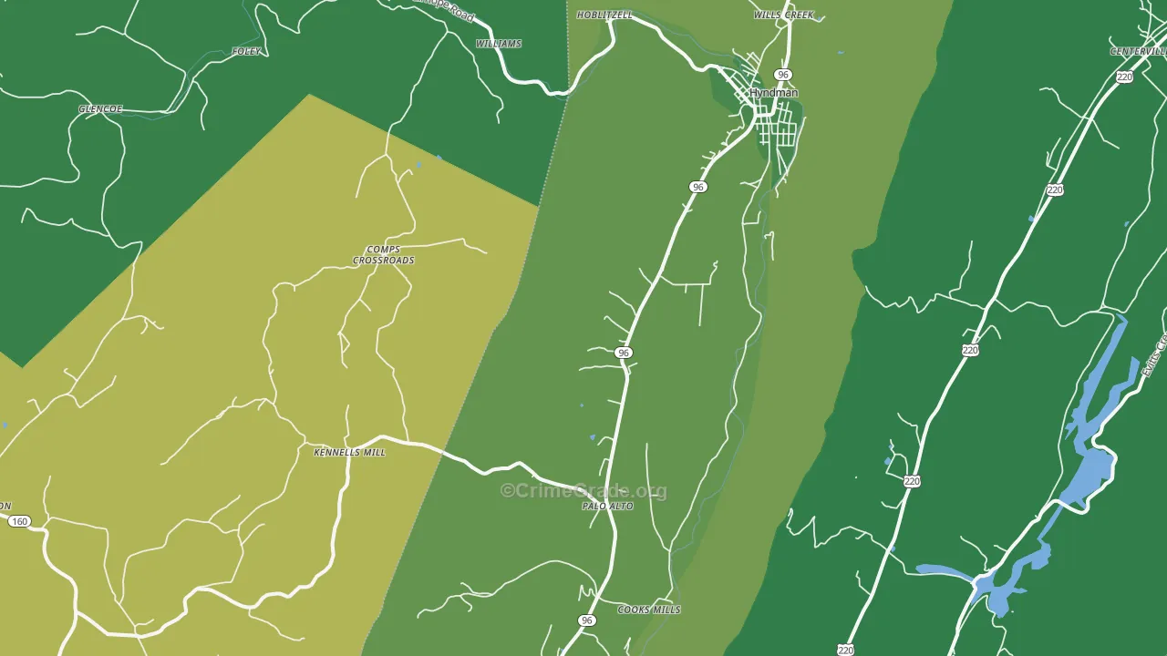 15545, PA Map of Vehicle Theft Rates