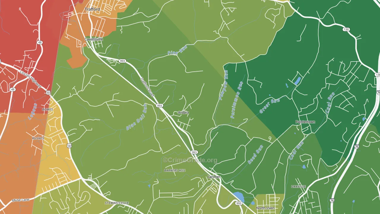 15615, PA Map of Vehicle Theft Rates