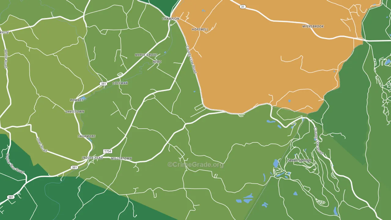 15622, PA Map of Vehicle Theft Rates