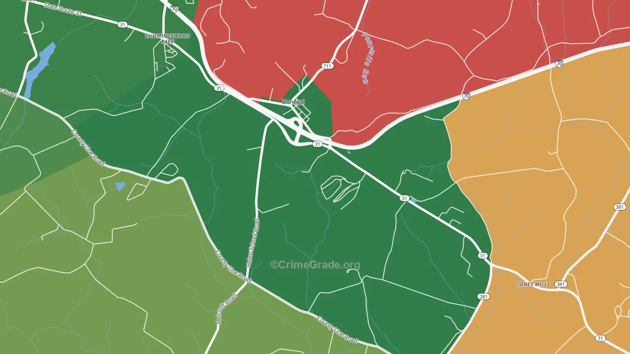 15628, PA Map of Vehicle Theft Rates