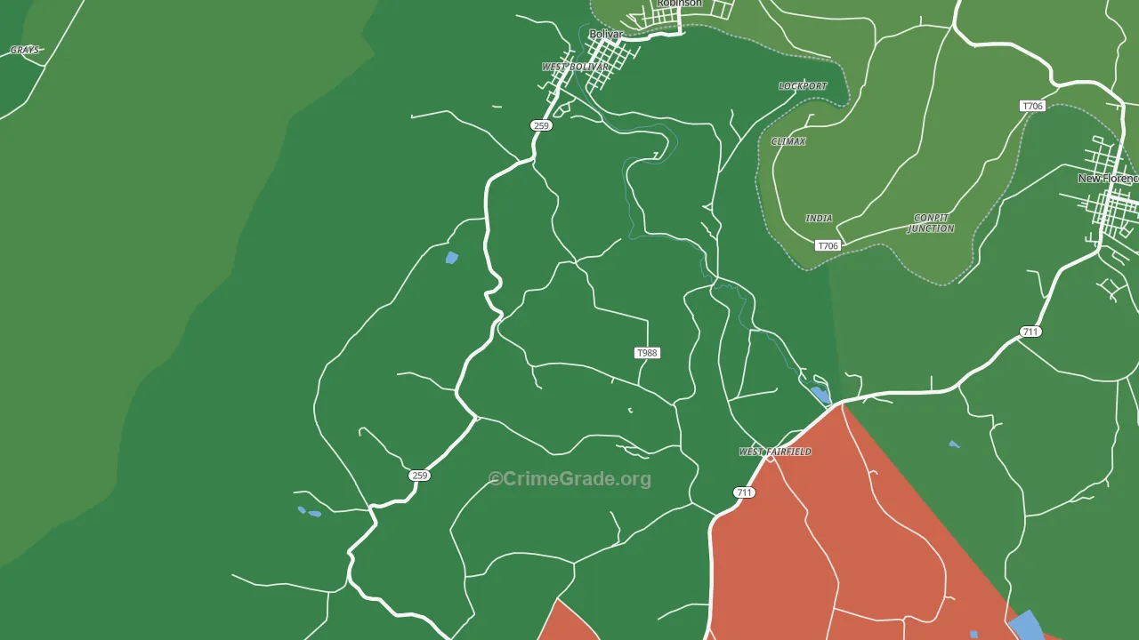 15923, PA Map of Vehicle Theft Rates