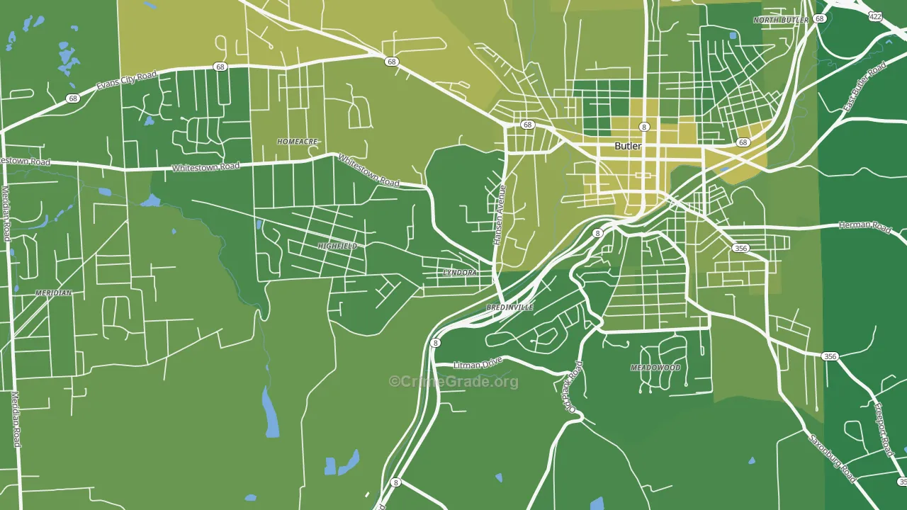 16045, PA Map of Vehicle Theft Rates