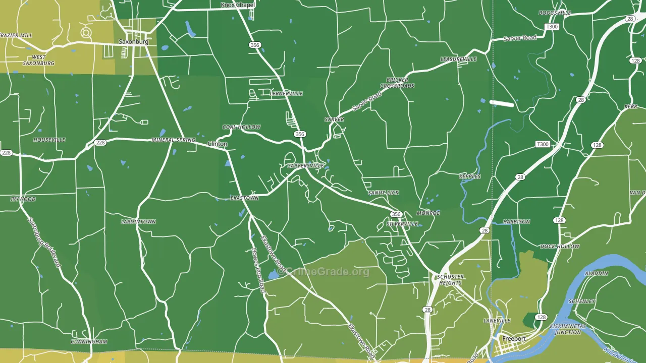 16055, PA Map of Vehicle Theft Rates