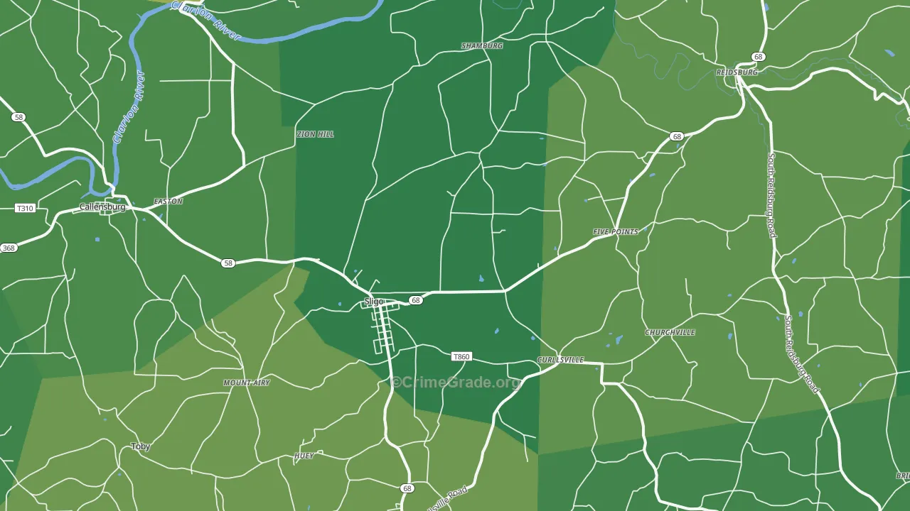 16255, PA Map of Vehicle Theft Rates