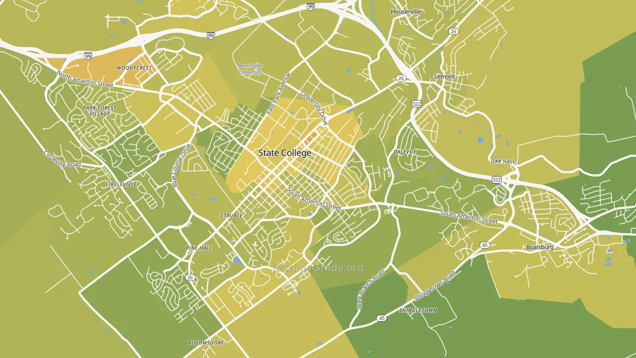 16801, PA Map of Vehicle Theft Rates