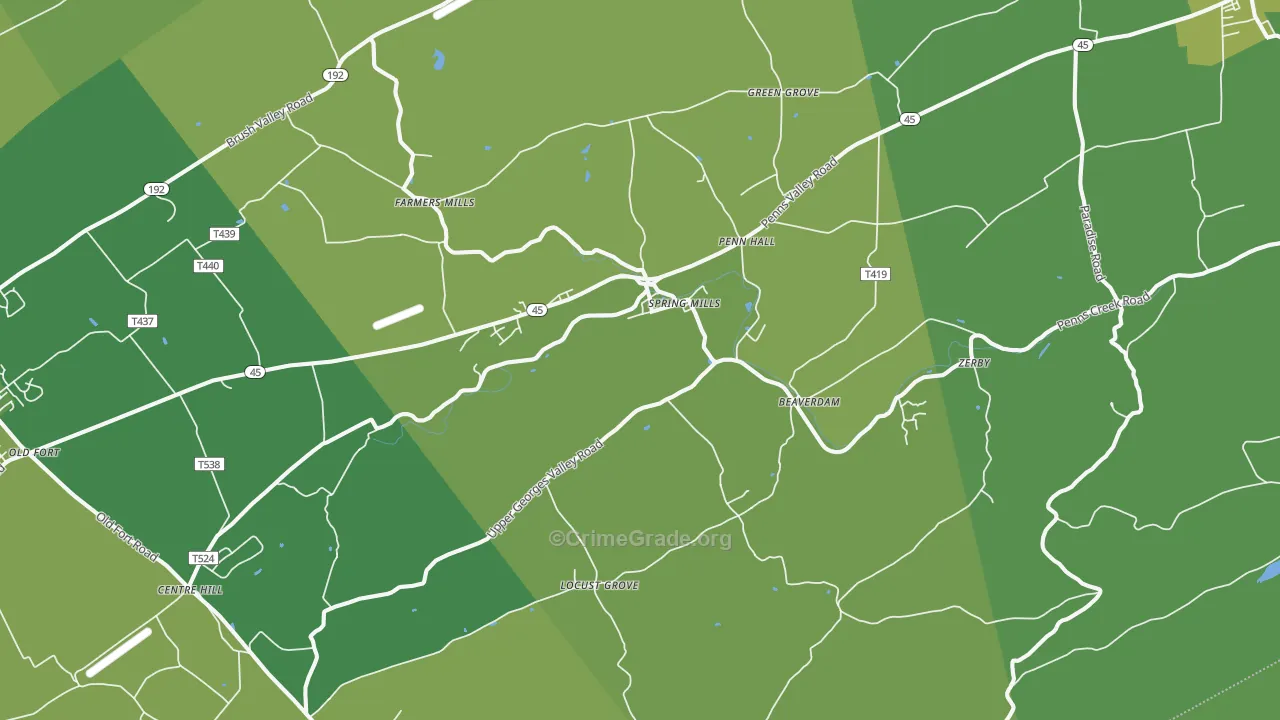 16875, PA Map of Vehicle Theft Rates