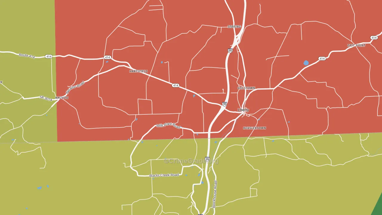16930, PA Map of Vehicle Theft Rates