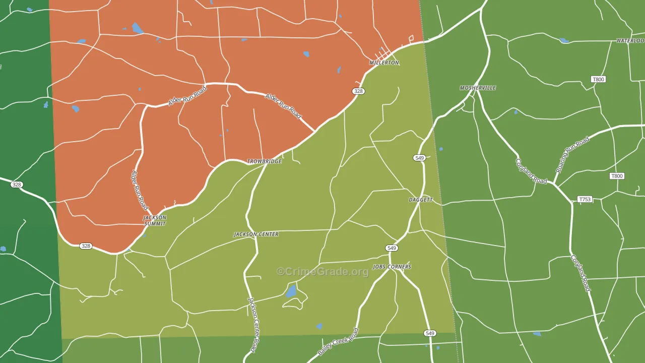 16936, PA Map of Vehicle Theft Rates