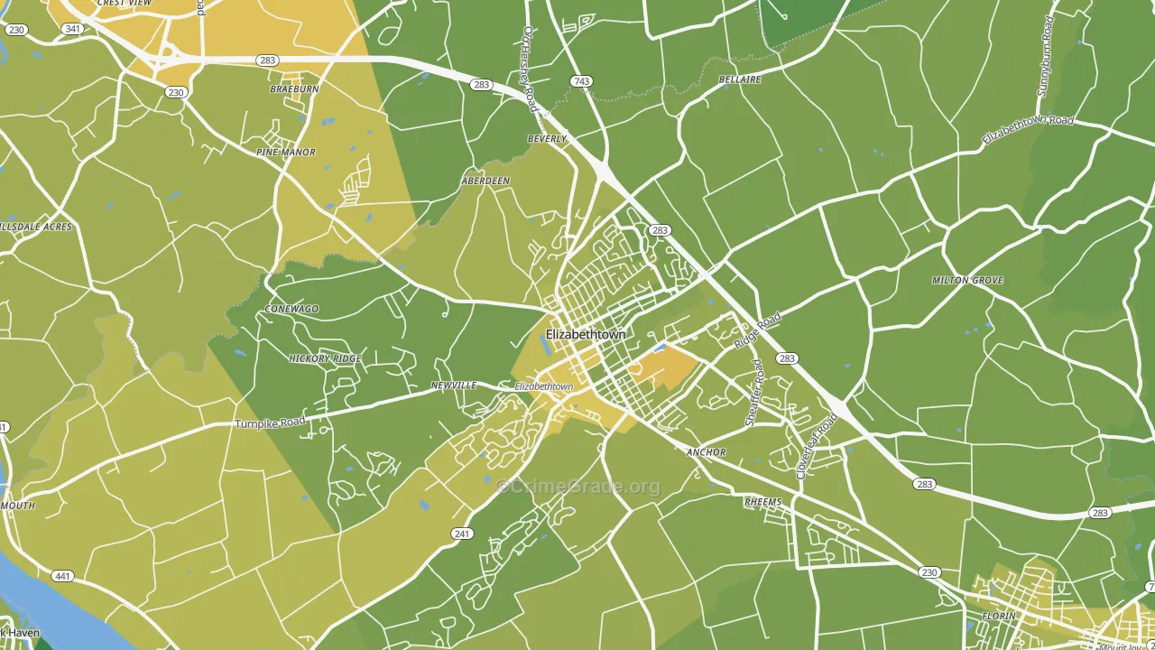 17022, PA Map of Vehicle Theft Rates