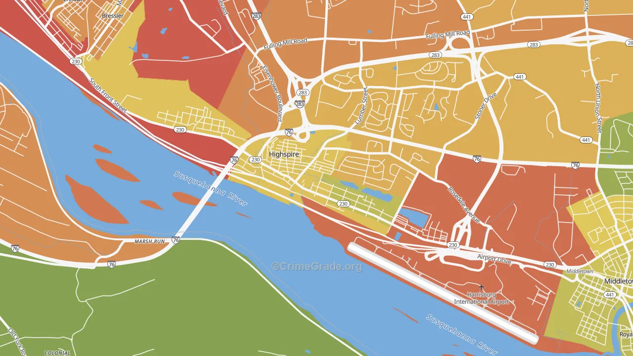17034, PA Map of Vehicle Theft Rates