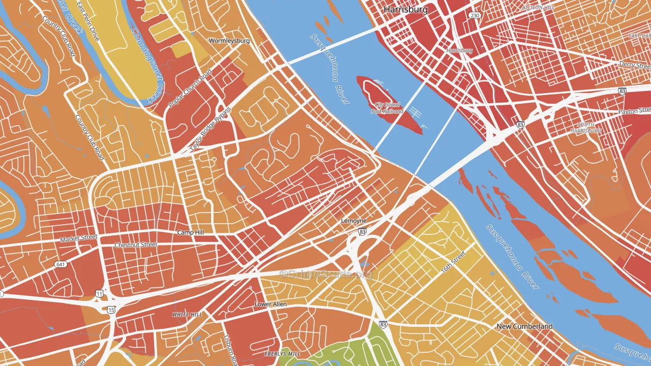 17043, PA Map of Vehicle Theft Rates