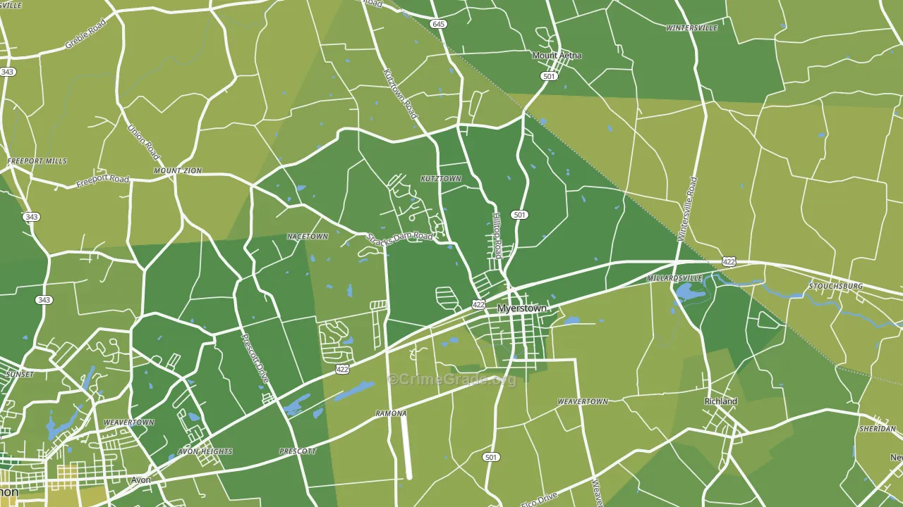 17067, PA Map of Vehicle Theft Rates