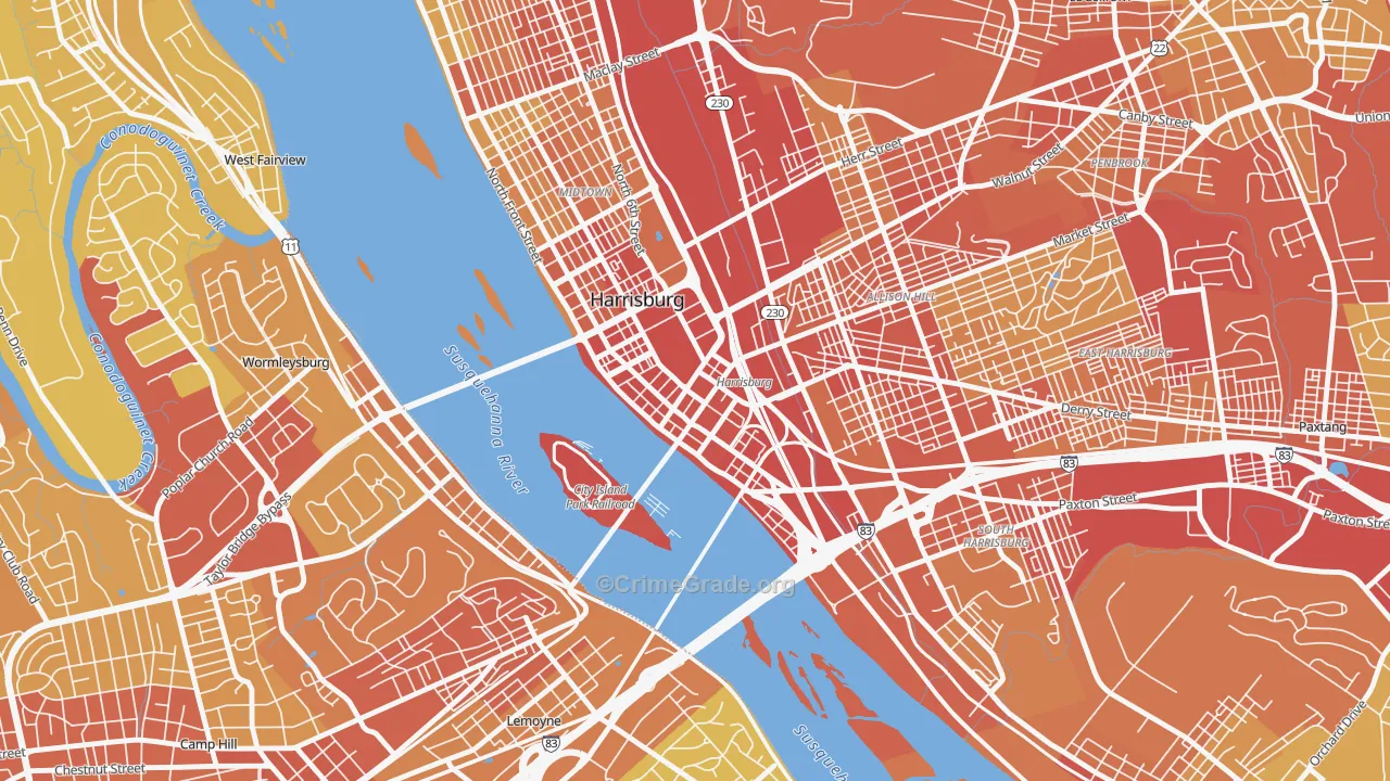 17101, PA Map of Vehicle Theft Rates