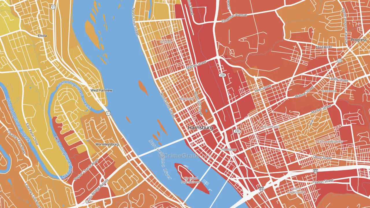 17102, PA Map of Vehicle Theft Rates
